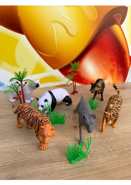 Vahşi Hayvanlar 6'lı Set Panda Kurt Çita Aslan Kaplan Oyuncak Hayvan 6 Adet Aksesuarlı indirimleri