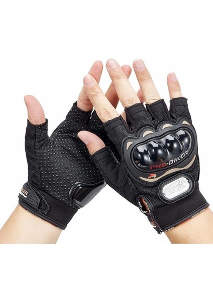 Siyah Yarım Eldiven Kısa Taktik Spor Motosiklet Bisiklet Eldiveni Promid