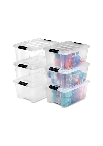 Iris Ohyama Kutu, Plastik Saklama Düzenleyici, 6'lı Paket, 6 x 15 L, Sabit, Klipsler, Istiflenebili