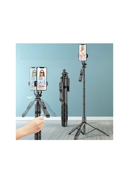Coverzone Profesyonel Tripod ve Selfie Çubuğu L16 Uzaktan Kumandalı 153 cm Cep Telefonu Y
