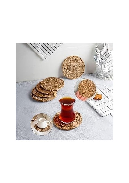 Deconox 6 Adet El Yapımı Yuvarlak Hasır Bardak Altlığı - Fincan, Çay ve Kupa Altlığı - 10CM