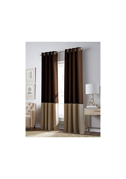 Curtainworks Kendall Renkli Blok Oda Karartma Gromet Perde Paneli, 160 Cm, Çikolata/deve Karartma