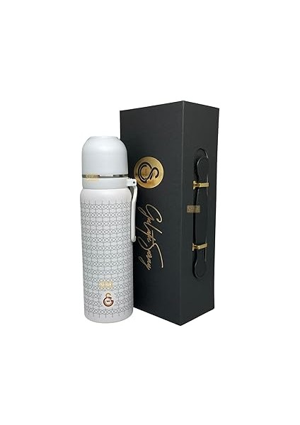Galatasaray 650ML Lisanslı Çift Katlı Paslanmaz Çelik Termos 8 Saat Sıcak Soğuk Kutulu (Beyaz)