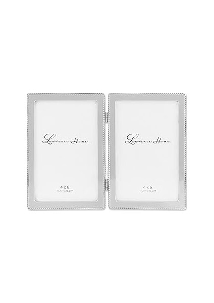 4x6 Menteşeli Çift Dökme Metal Resim Çerçeveleri, Gümüş Klasik Boncuk Tasarımı