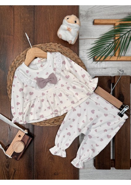 Pamuklu Kalpli Fırfırlı Yaka 2li Kız Bebek Takım
