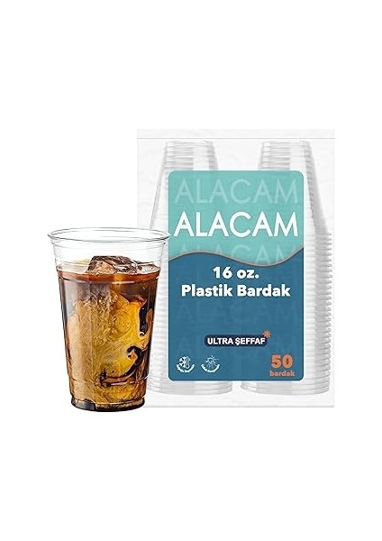 Alacam Şeffat Tek Kullanımlık Plastik Bardak, Soğuk Içecek, Limonata, Meyve Suyu, Parti Bardağı (16