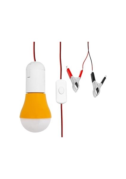 4 Metre Kablolu, Akü Maşalı, 12 Volt, 10 Watt, Beyaz 6500K, LED Ampul, (Dc 12 Volt Aküler Için), Ka