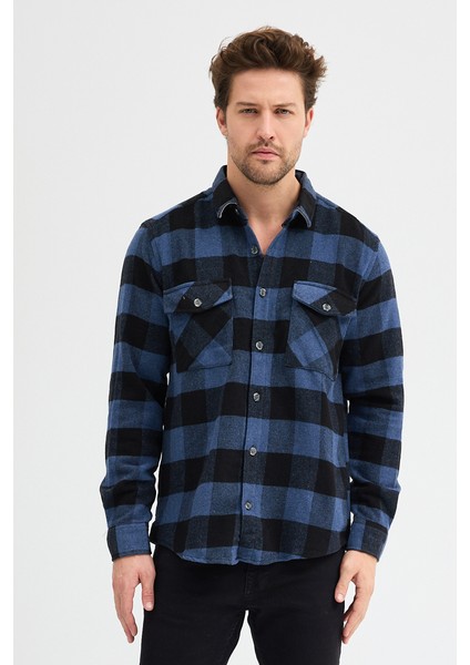 Çift Cep Kapaklı Ekoseli Flam Oduncu Erkek Gömlek