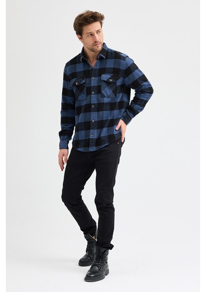 Çift Cep Kapaklı Ekoseli Flam Oduncu Erkek Gömlek