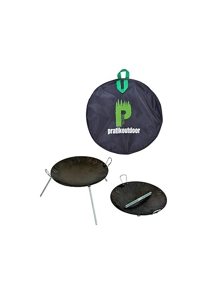 Pratikoutdoor Tak Çıkar Ayaklı Sac Tava Ateş Çanağı ve Taşıma Çantası