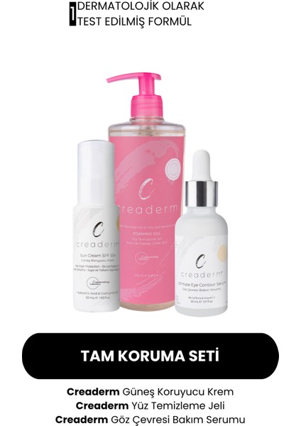 Kuru ve Hassas Ciltler İçin Temizleme Jeli & Spf+50 Güneş Kremi & Göz Çevresi Bakım Serum Seti