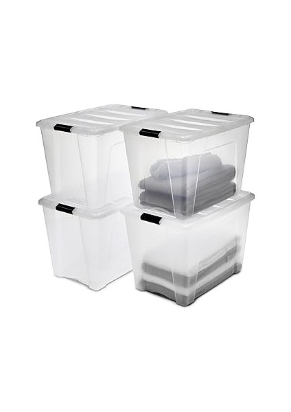 Iris Ohyama, Saklama Kutuları, Saklama Kutusu, Çok Fonksiyonlu, 4'lü Plastik Kutu Seti, 60 L, Kapak