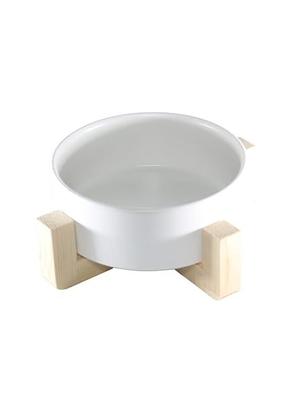 Yılmazel Kedi Mama Veya Su Kabı Ahşap Standı ve Seramik Kasesi Evcil Hayvan Minimalist Tekli