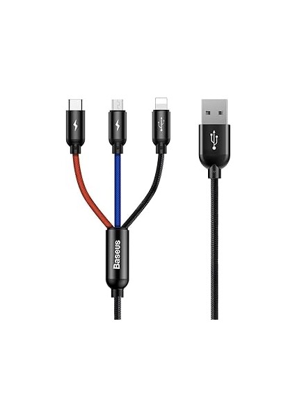 3 In 1, Için Şarj & Data Aktarım, USB & Usb-C Için Şarj Kablosu, 0.3 Metre,