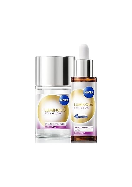 LUMINOUS630 Skin Glow Anında Aydınlatıcı Serum 30ML ve Peeling Etkili Tonik 100ML, Eşit Cilt