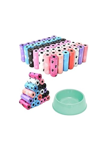 Kyrotech Köpek Kaka Poşeti, 8 Rulo Kaka Torbası, Mama ve Su Kabı Hediye, Kokusuz, Dışkı Torbası, Ka