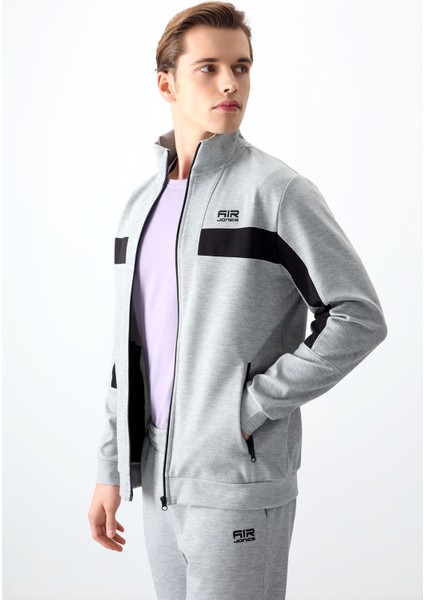 Gri Melanj Yüzeyi Dokulu Standart Fit Nakışlı Erkek Eşofman Takım - 85248