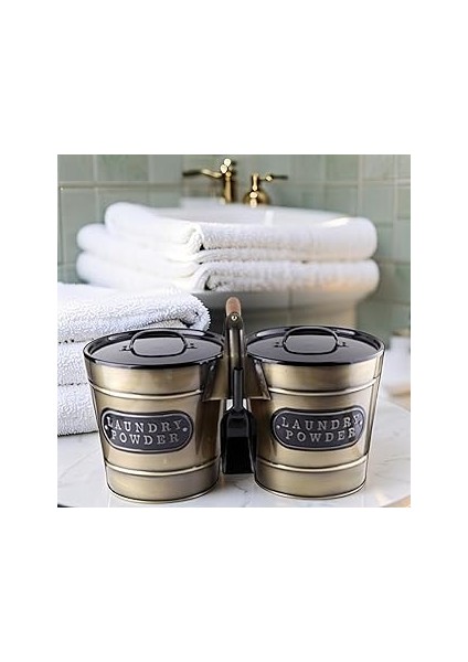 Deconox 2'li Dev Boy Galvaniz Kaplama Metal Deterjan Saklama Kabı, Büyük Boy 2'li Deterjanlık