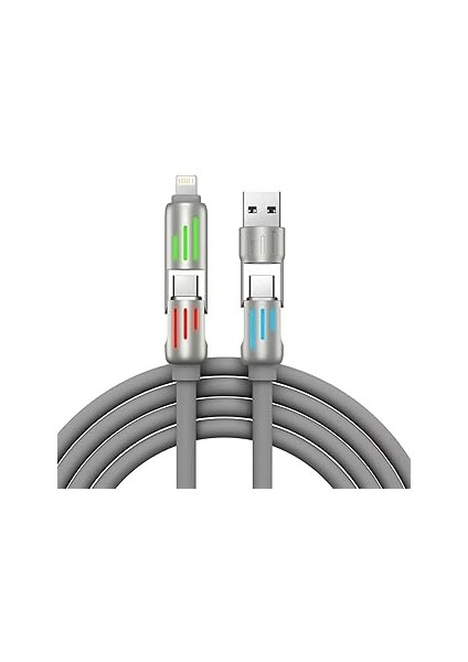 Rocoren 240W 4'ü 1 Arada Type-C/usb-A/lightning Gri Silikon Şarj ve Data Kablosu 1.2 Metre