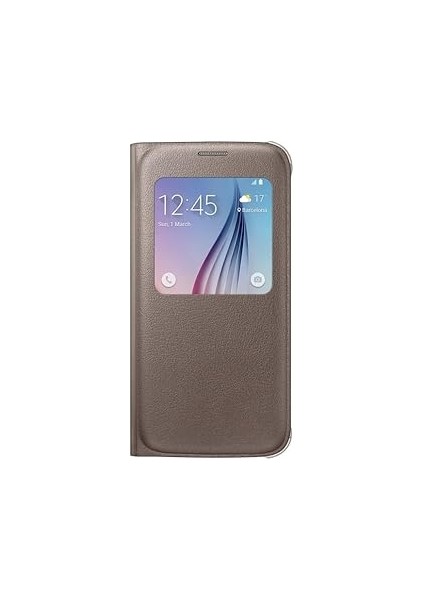 Leather-Effect S-View Folyo Koruyucu Kılıf Case Cover Suni Deri S6 Için, Altın