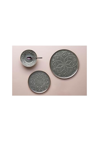 Porland Christina Koyu Gri 3 Parça Tek Kişilik Yemek Takımı