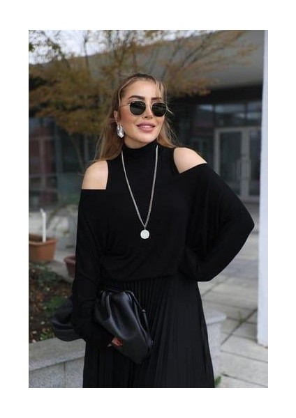 Kadın Triko Plise ve Tül Detay Iki Parça Elbise