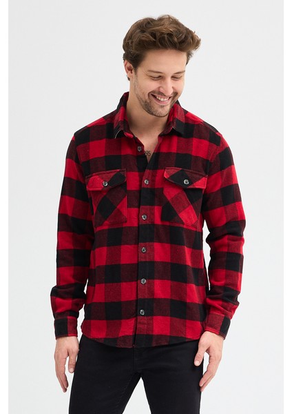 Çift Cep Kapaklı Ekoseli Flam Oduncu Erkek Gömlek fiyatları