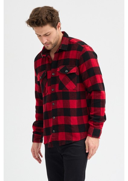 Çift Cep Kapaklı Ekoseli Flam Oduncu Erkek Gömlek indirimleri