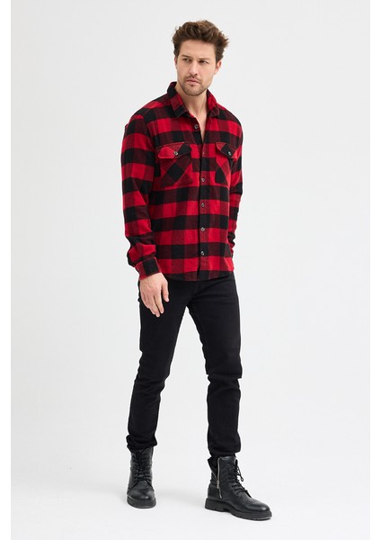 Çift Cep Kapaklı Ekoseli Flam Oduncu Erkek Gömlek