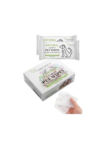 Greenwich Doğal Içerikli Kedi ve Köpek Temizleme Mendilleri, Thuja Orientalis, 13X13X6,5 Cm, 50'li