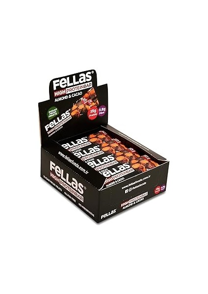 Fellas Yüksek Protein Bar, Bademli ve Kakaolu, 45GR x 12 Adet