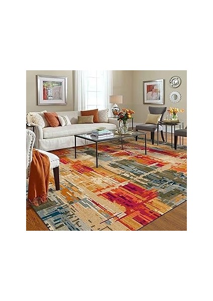 Latte Dizayn Orya Desenli Pamuk Tabanlı Yıkanabilen Kaydırmaz Antibakteriyel Salon Halısı 100X160