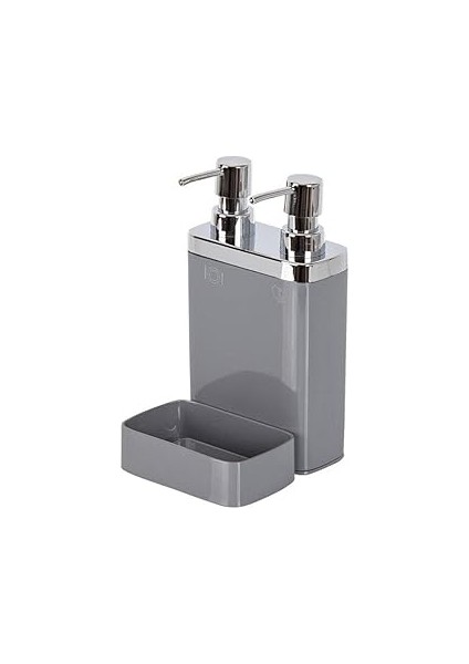 Primanova Viva 2'li Sıvı Sabunluk, Süngerli, 0, 3lt ve 0, 6 Lt Hacim, 12.5 x 13.5 x 22 Cm, Gri (M-E