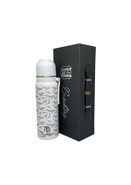 Beşiktaş 650ML Lisanslı Çift Katlı Paslanmaz Çelik Termos 8 Saat Sıcak Soğuk Hediye Kutulu (Beyaz)