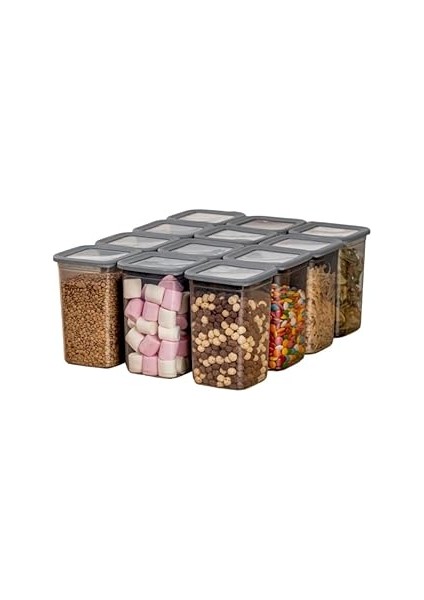 Deconox 12'li 1300ML. Sızdırmaz Vakumlu Kapaklı Kare Erzak Saklama Kabı. 1300ML Kare Erzak Saklama