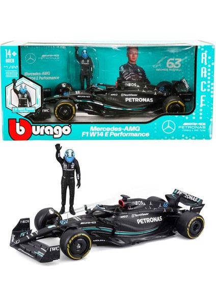 1:24 Mercedes Amg F1 W14 E Performance Figürlü Formula 1 Yarış Arabası - 63-George Russell