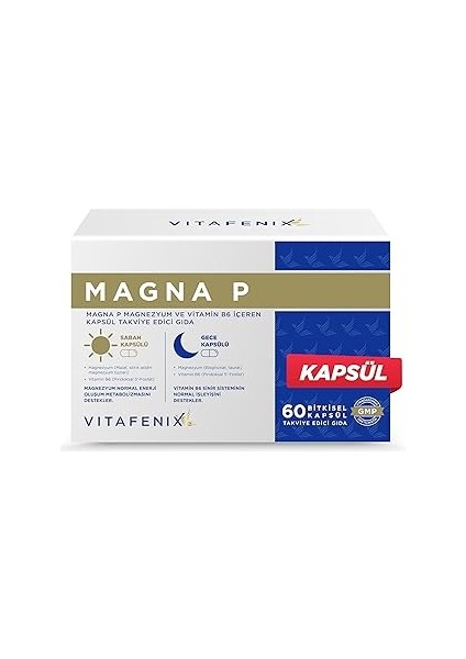 Vitafenix Magna P Magnezyum Complex - Malat Sitrat Glisinat Taurat ve B6 ile Gece Gündüz Kapsül Mag