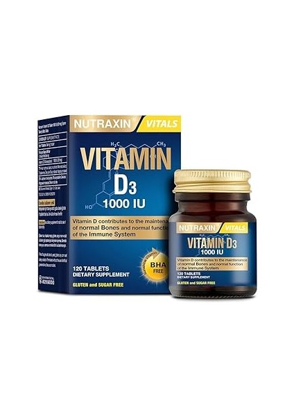Nutraxin Vitals D3 Vitamin 1000 Iu 25 Mcg 120 Tablet Takviye Edici Gıda
