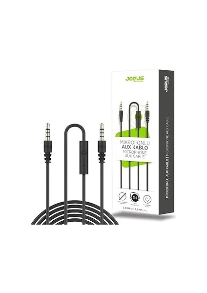 Jopus Mikrofonlu Aux Kablosu 3.5mm 1m - Siyah