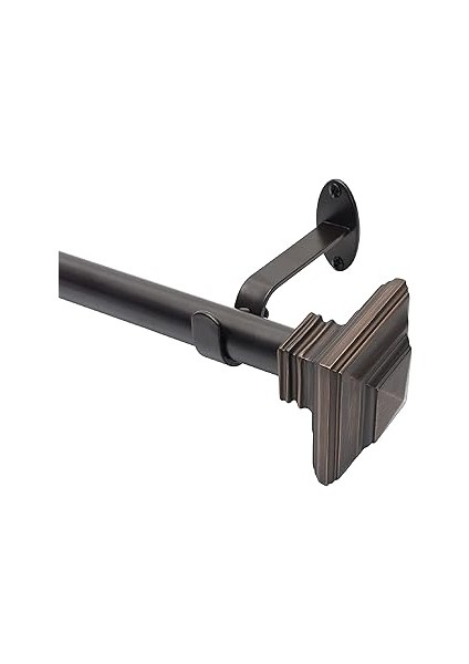 Elrene Fashions Floransa Tek Perde Çubuğu, Istiflenmiş Kare Süsler, 2,5 cm Çap, (Antik Bronz),