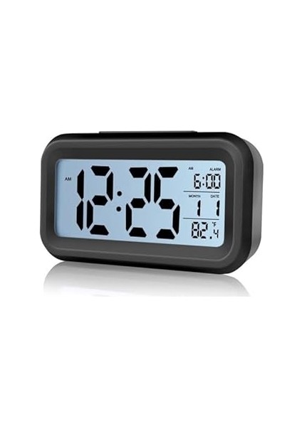 Akıllı Dijital Masa Saati Alarmlı Karanlık Sensörlü Fotoselli Siyah