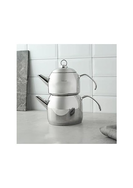 Hisar Satürn Çelik Çaydanlık Seti, Midi Boy, Beyaz