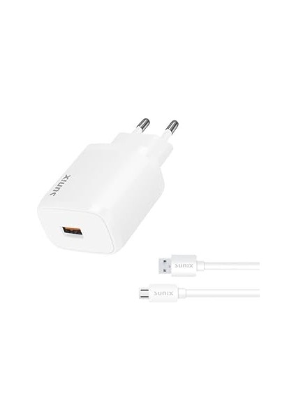 Sunix 3.0 Usb-A Girişli Hızlı Şarj Aleti Seti Beyaz S-30