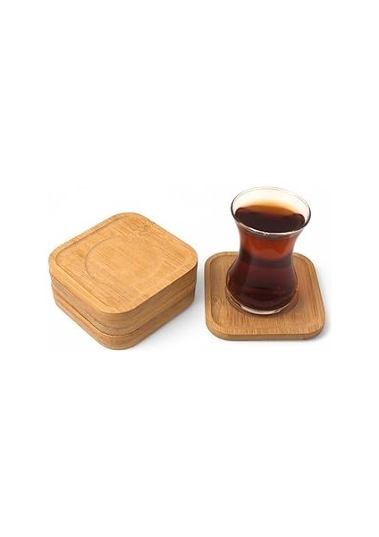 Deconox Bambu Kare Çay Tabağı Bardak Altlığı 6'lı Set | Dekoratif ve Doğal Bambu Altlık – Şık ve Da