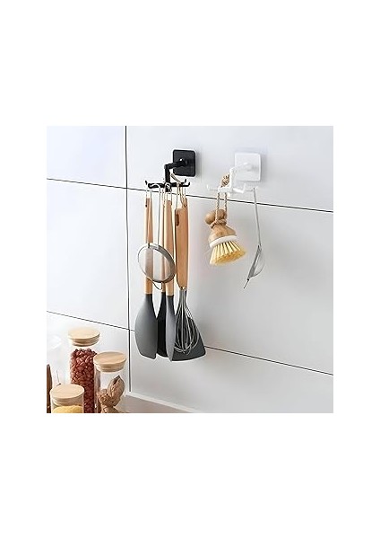 1 Adet 6 Kancalı 360° Döner Yapıştırmalı Askılık - Mutfak ve Banyo Organizeri, Kepçe, Havlu, Lif As
