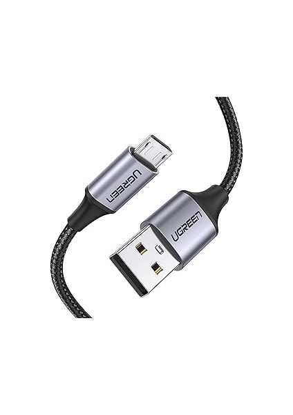Ugreen Örgülü Micro-Usb & Usb-A Data ve Şarj Kablosu, 50 Cm, Siyah