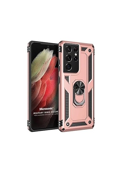Microsonic S21 Için Kılıf Military Ring Holder Rose [galaxy S21 ile