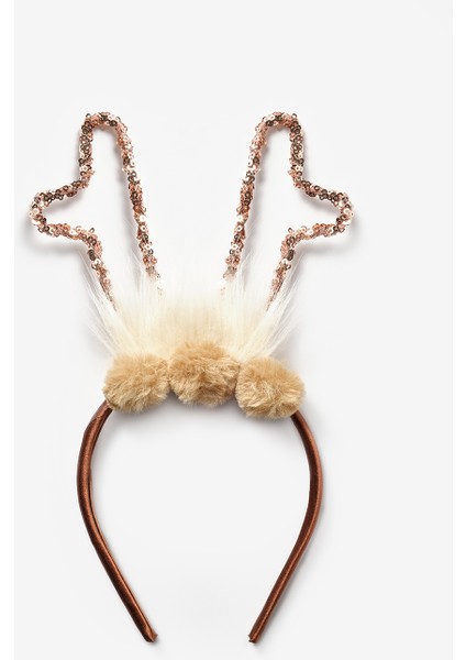 Kahverengi Pullu Geyik Boynuzu Figürlü Kız Çocuk Yılbaşı Taç