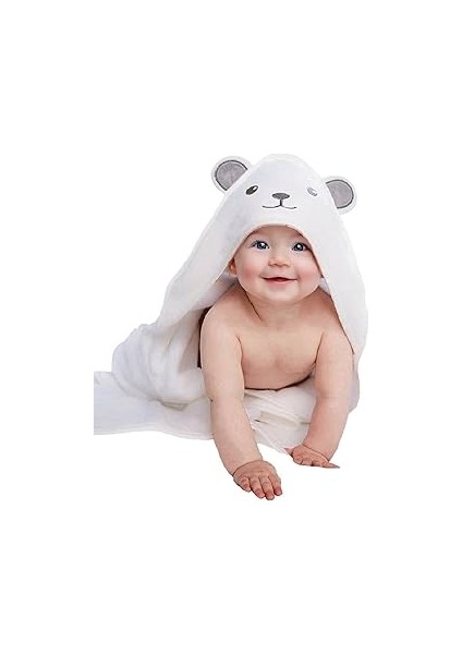 MINUCHE%100 Pamuk Bambu Havlu Kundak - Ayıcık Kulak Desenli Banyo Havlusu - 75X75 cm