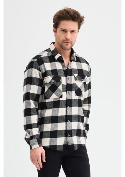 Çift Cep Kapaklı Ekoseli Flam Oduncu Erkek Gömlek